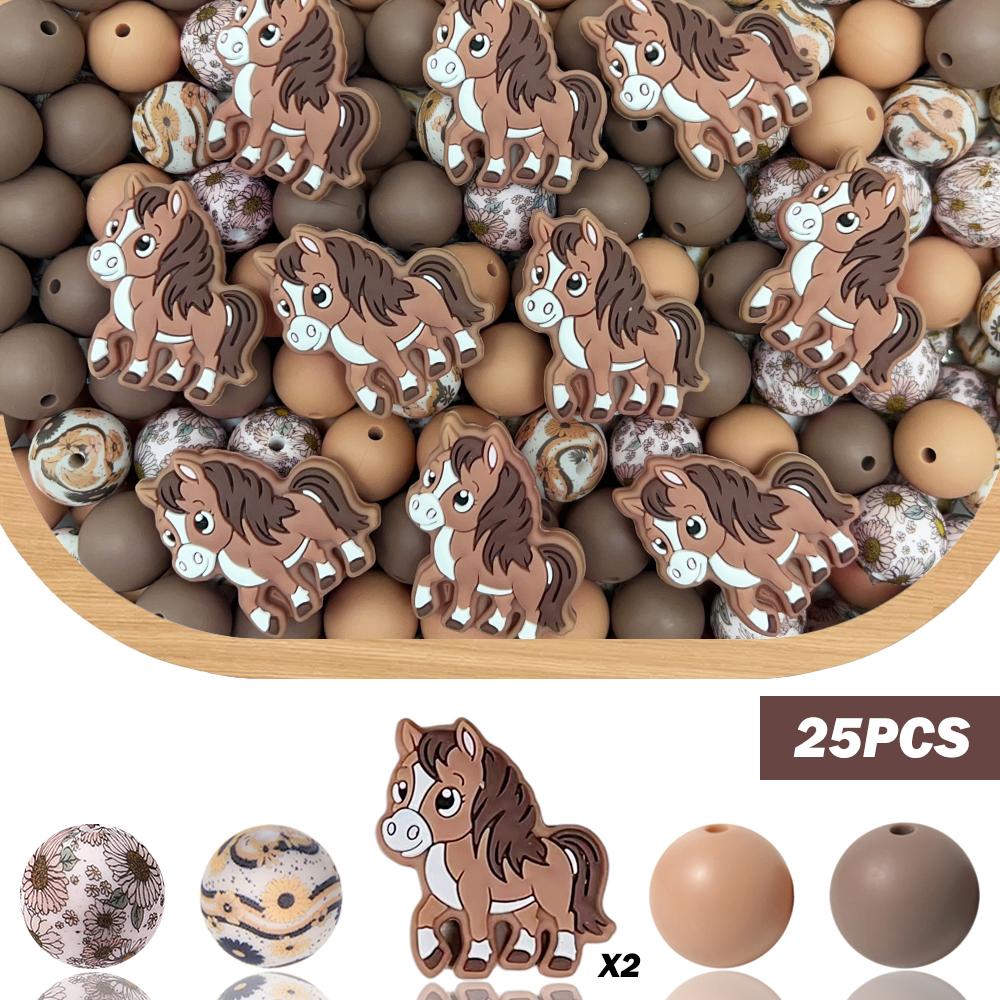 

25/32/44PCS Animal Horse Made Silicone Bead Set, perfect for DIY handmade crafts such as keychains, necklaces, bracelets, etc