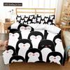 Cartoon Penguin Duvet Cover Set For Boys Girl Animated Antarctic Animal Polyester Quilt Cover White Black King Queen Size