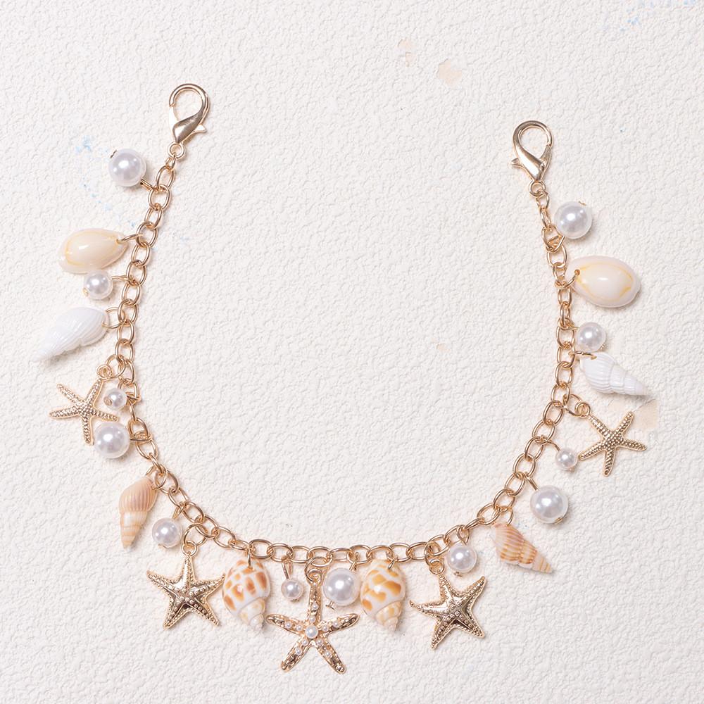 Bohemian Seashell Pearl Chain Beach Bag Strap With Alloy Decor For Summer Vacation