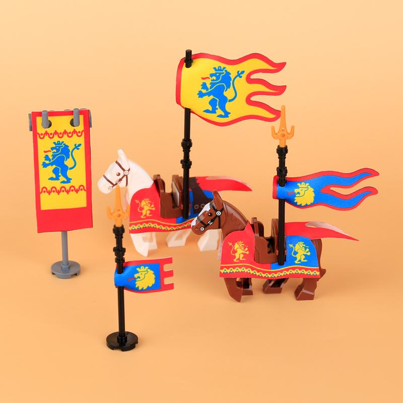 MOC Medieval Military Castle Weapon Roman Knight Helmet Shield Accessories Building Blocks Green Dragon Lion Crusader Bricks Toy