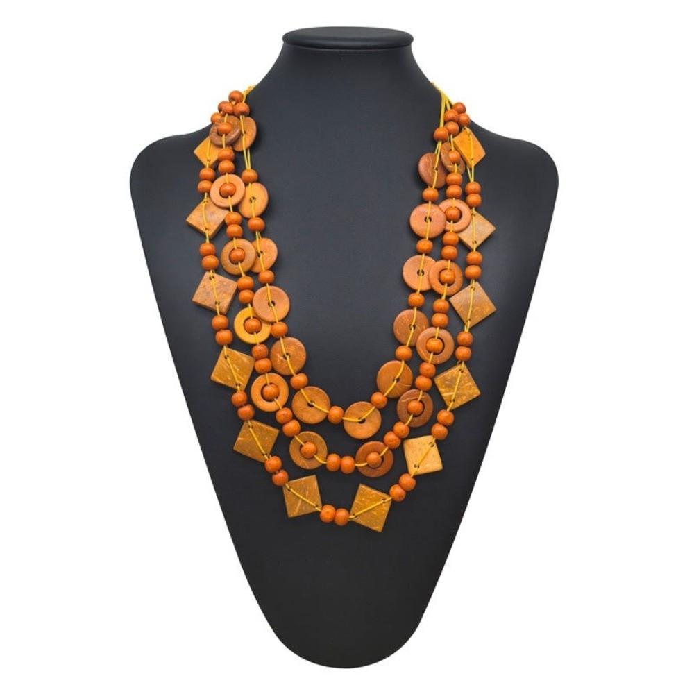 Rétro Bohème Statement Multi-couches Long Collier Plastron Perles Bois Coloré Fait Main Choker