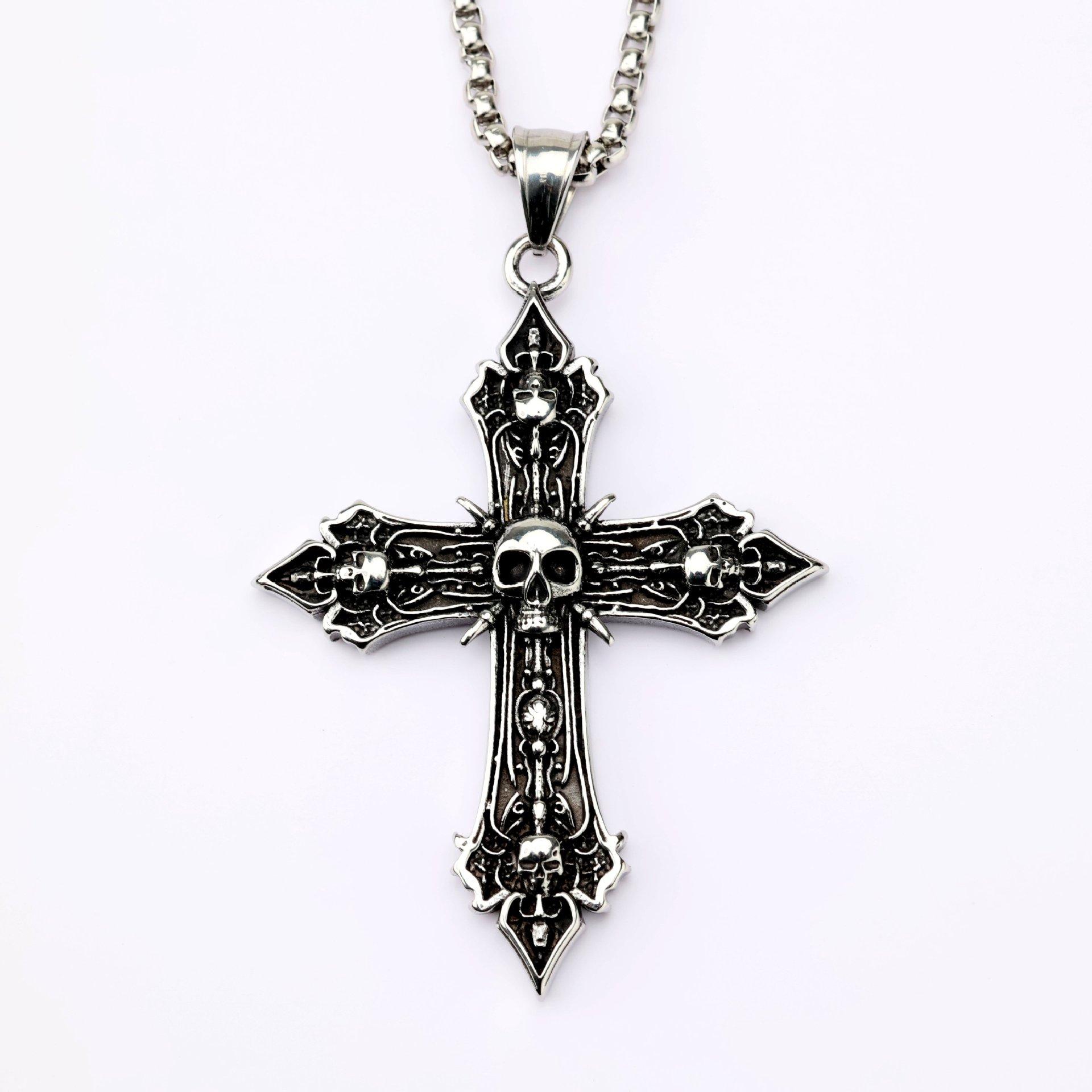 Винтажный Мужской Подвес из Нержавеющей Стали Односторонний Панк Череп Крест