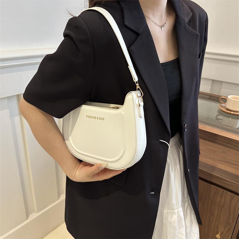 Textured Press-shell Handbag for Women's Spring and Summer New Solid Color Chain Underarm Bag Shoulder Bag Crossbody Crescent Bag