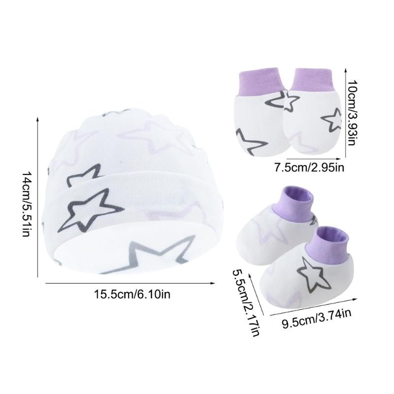 Set da 3 Pezzi Cappellino Guanti Calzini in Cotone per Neonato Anti Graffi Protezione Completa Manopole Copripiedi Accessori per Neonati