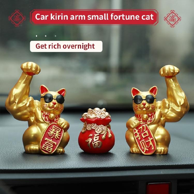 Scultura di Gatti Fortunati con Braccia Muscolose Statuetta di Gatti della Fortuna e della Ricchezza per Prosperità Decorazione Desktop Casa e Ufficio Fengshui