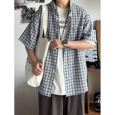 Camicia da lavoro in denim retrò a maniche corte, marchio di moda estiva da uomo e da donna, tendenza retrò giapponese a mezza manica, camicia fresca e ampia
