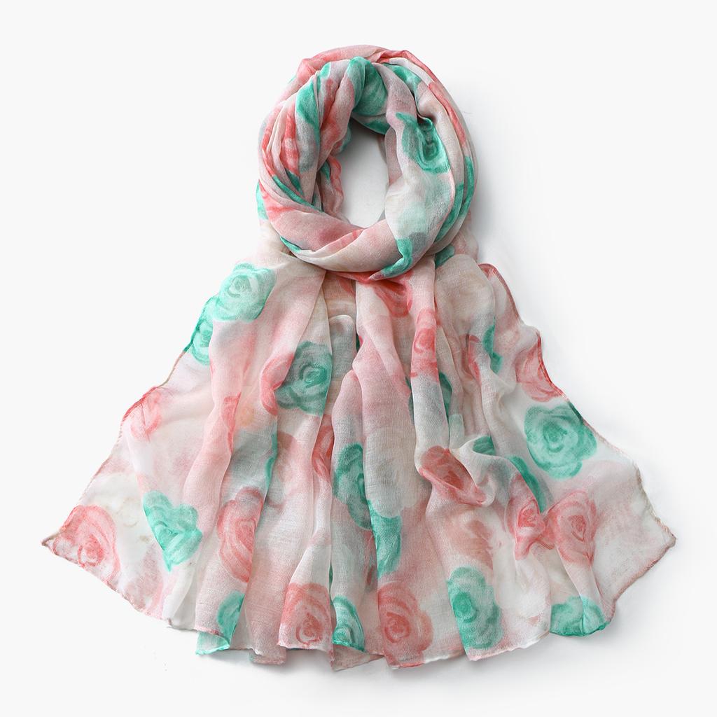 Wrap Silk Film Scarfs For Women Lightweight Fashion Scarves Sunscreen Neck Scarves For Women Print Floral Pattern Scarf Shawl