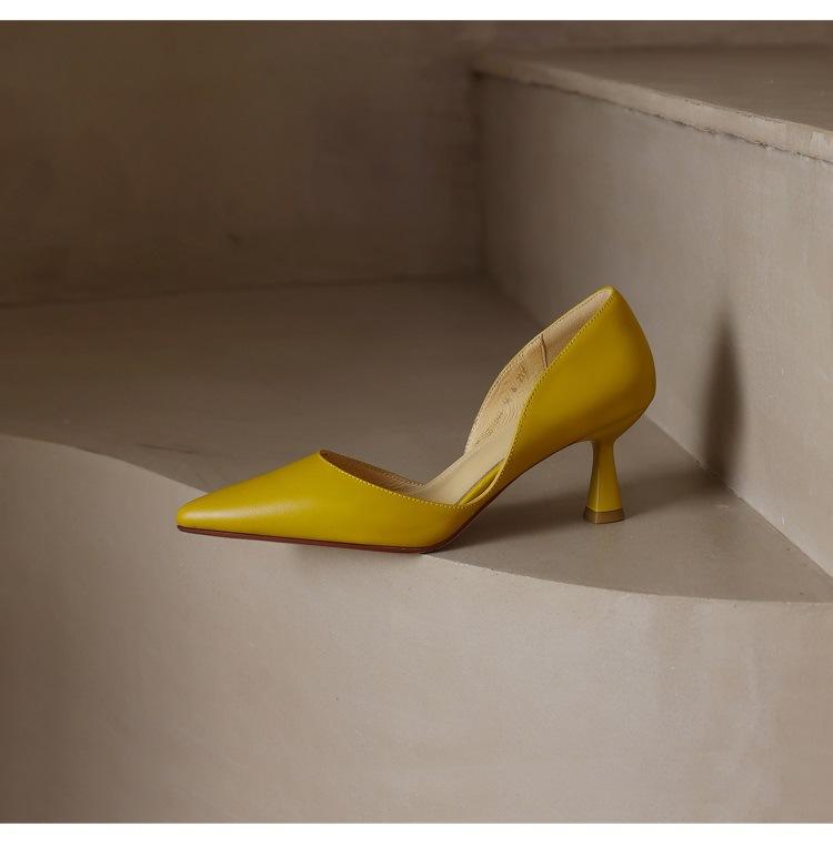 

2025 summer new one-pedal simple side empty pointed heel outer wear versatile temperament one-pedal high heels 39