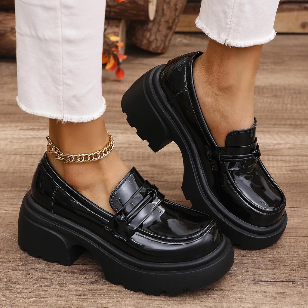 Fashion Gothic Chunky Platform Loafers Women 2025 Spring British Style Patent Leather Pumps Woman Thick Bottom Jk Uniform Lolita Shoes