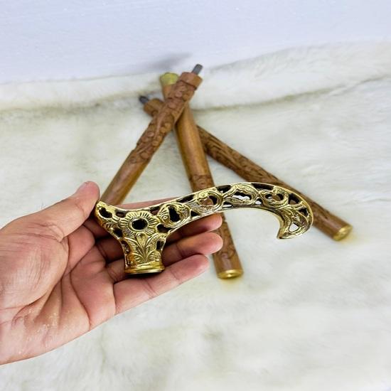 91,44 cm Viktorianischer Gravierter Königlicher Gehstock, Messingblütenkopf mit Holzgraviertem Gehstock, Geschenke für Ihn, Weihnachtsgeschenk