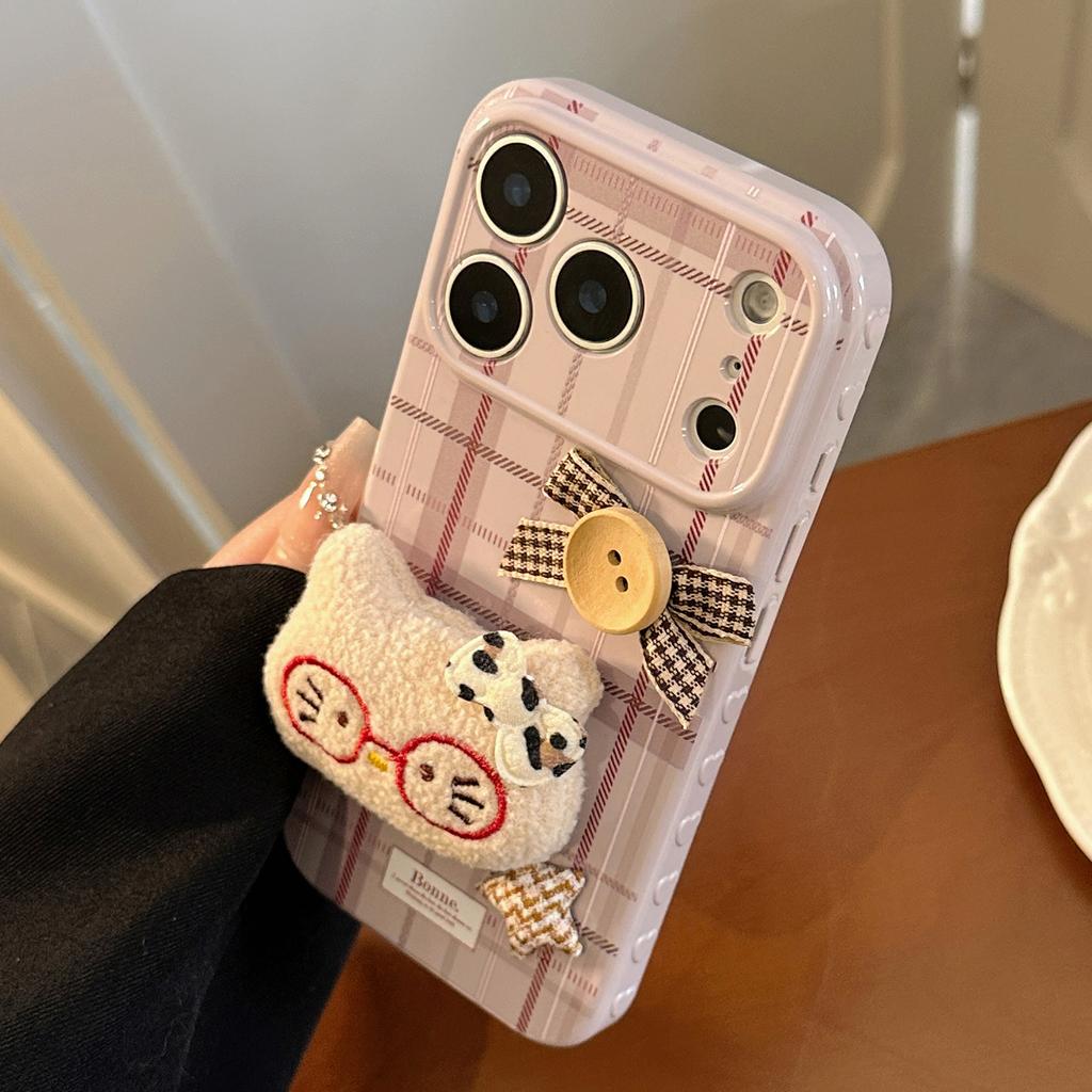 Purple Plaid Plush Cat Apple 17promax Mobile Phone Case Iphone16 Retro 13/15 Anti-fall 14 Applicable
