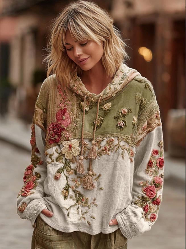 Women's Hooded Long Sleeve Sweatshirt Regular Fit Vintage Style 3D Digital Printed Thick Pullover Hoodie Bohemian Winter Casual Top