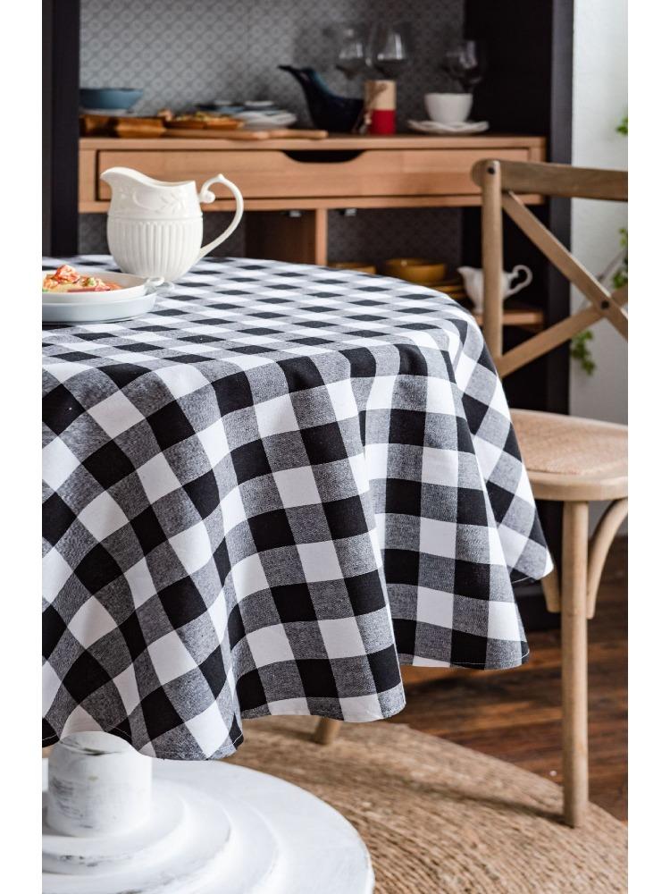 Plaid  Black and White Coffee Table Cloth Dining Table Cloth Round Table Cover for Valentine’s Day, Small Round Tables, Dining Room, Bedroom