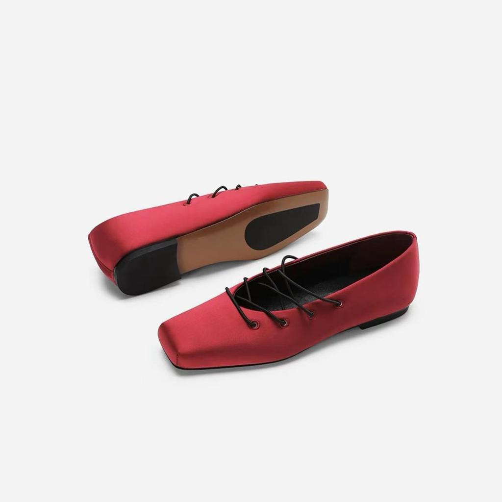 Sheepskin Version of Grape Mother Noble Satin Temperament Square Head Cross Belt Flat Bottom Shallow Mouth Mary Jane Single Shoes Women's Ballet Shoes