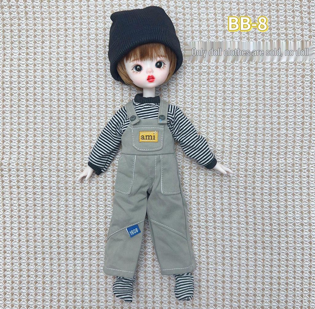 30cm BJD Doll Clothes Set: Sweet & Trendy Casual Overalls for Chubby Body & Ghost Dolls