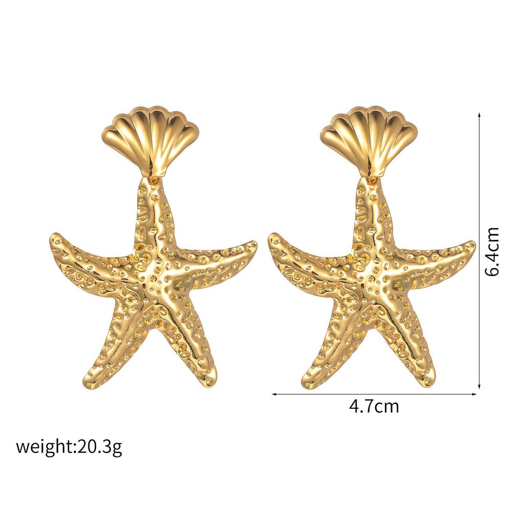 Anello Aperto INS Moda Acciaio Inossidabile Stella Marina Perla - Anello Dito Esagerato Placcato Oro 18K da Donna