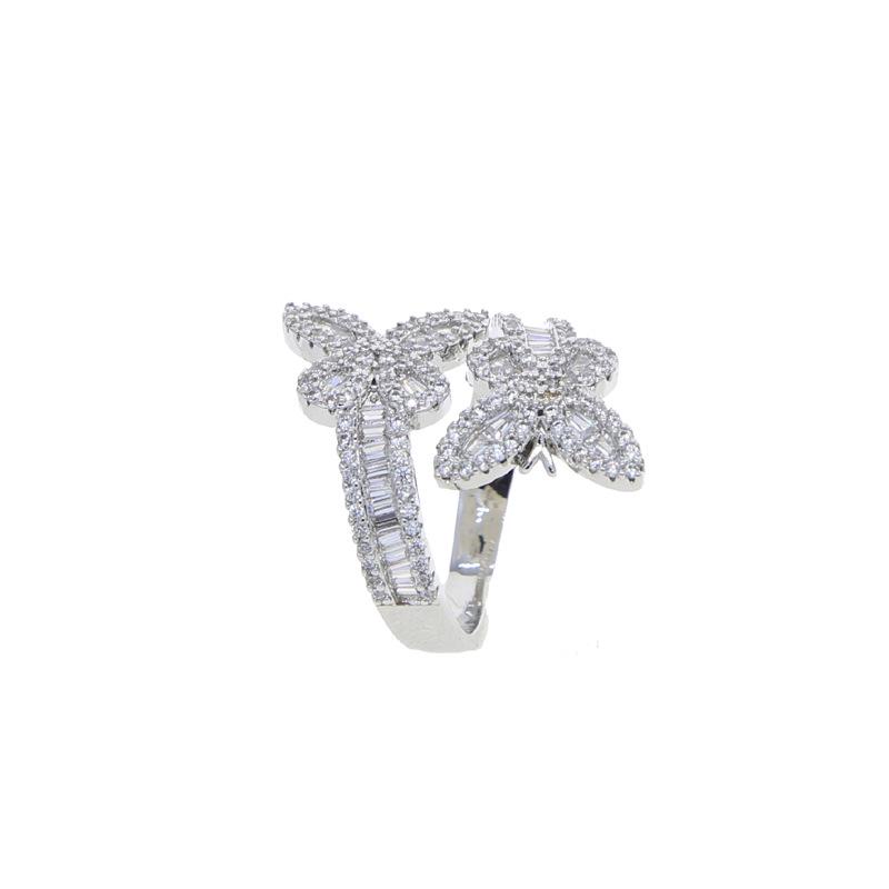 

Кольцо с бабочкой из микро-паве цирконов - Европейский и американский стиль моды, Нишевый женский аксессуар. US Size 7 серебряный