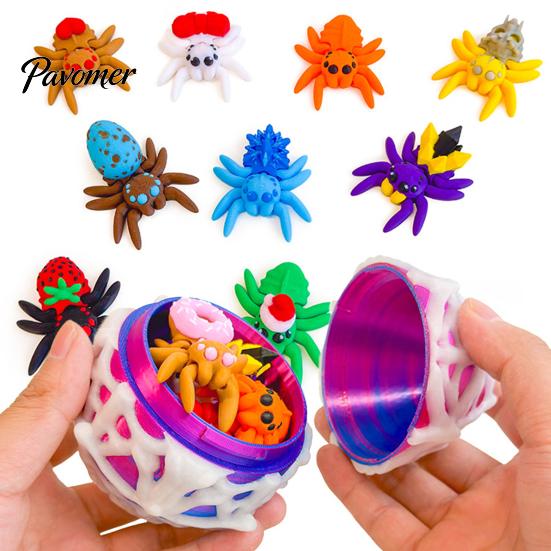 Collectible Spider Toys Halloween Figurine, 3D Printed Articulated Joint with Glow Spooky Home Decorations in Dark Eggs, Decor for Party, Sensory