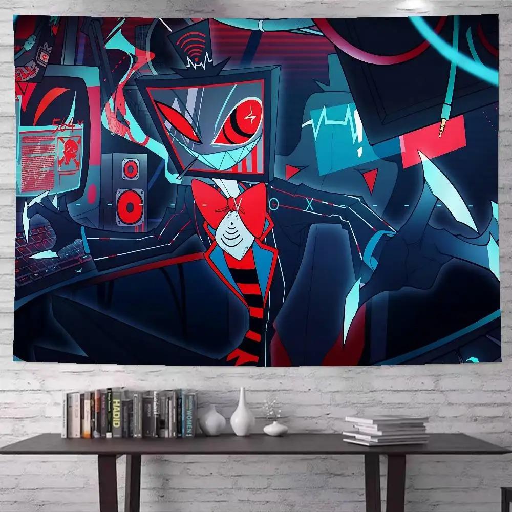 Anime Vox Tapestry H Hazbin H Hotel TV Head Devil Printing Tapestry Teen Boy Room Dormitory Game Room Decoration