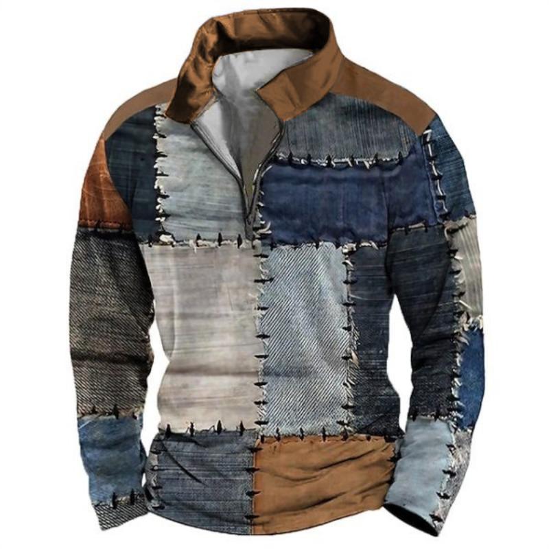 New 3d Zip Polo Shirt Digital Print Men's Street Sports Fashion Sweatshirt