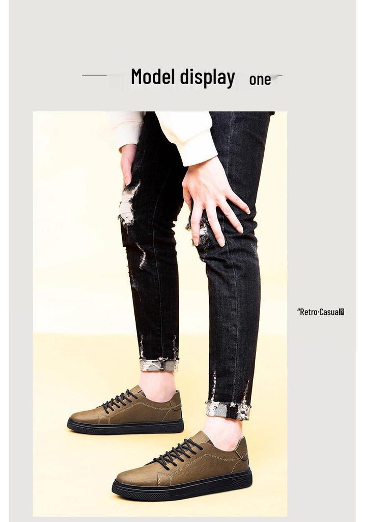 Men's Casual Leather Low-Top Sneakers: British Style Versatile Sports & Work Shoes