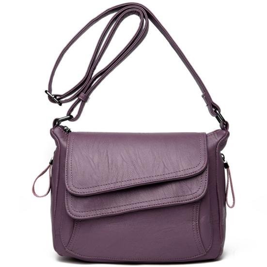 Solid Color Soft Genuine Leather Women s Casual Shopping Crossbody Bag