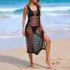 Cover Up Dress Square Collar Sleeveless Side Slit Hem Design Beach Cover Up Dress Quick-Drying Hollow Low-Cut Sexy Swimwear Cover Up