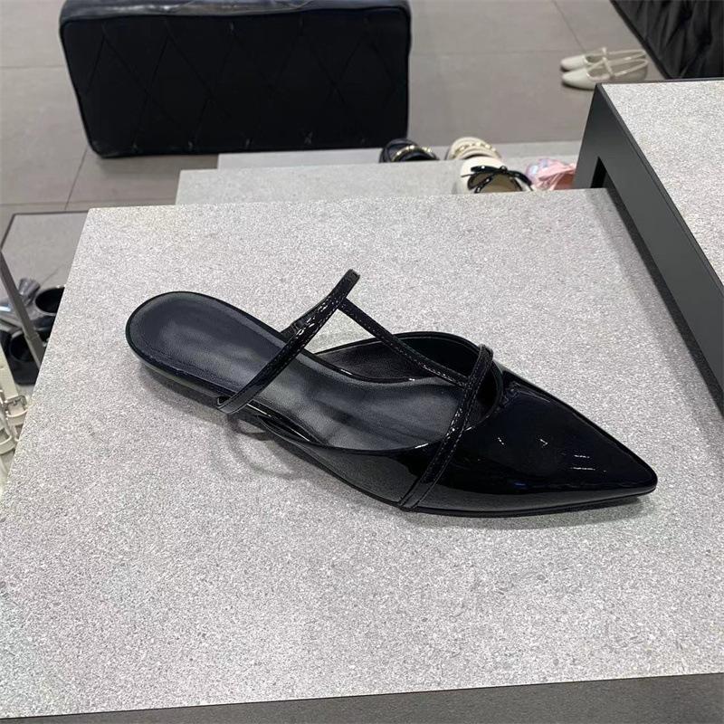 Chengmei foot summer new women s shoes temperament pointed T-word with low heels women s flat cool slippers 34