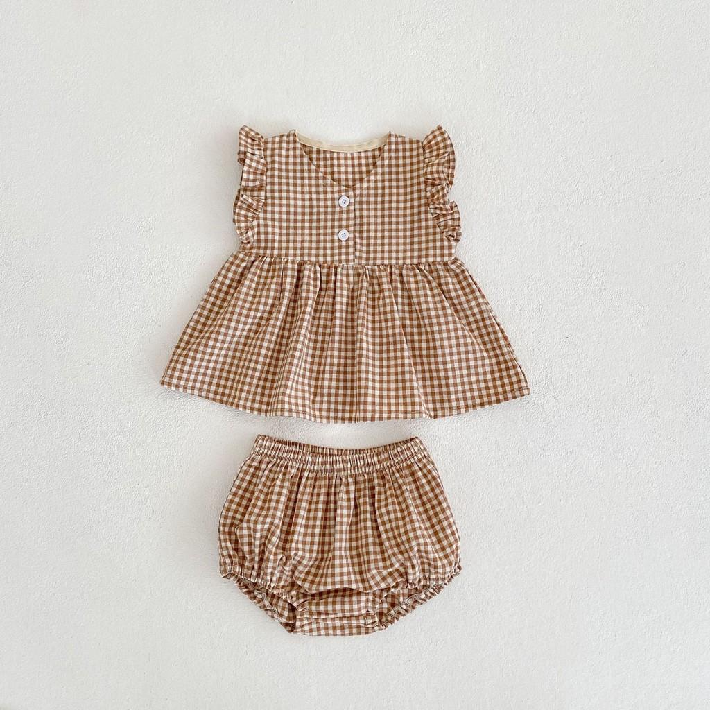Adorable Summer Checked Top And Shorts Set For Baby Girls With Comfortable Cotton Fabric