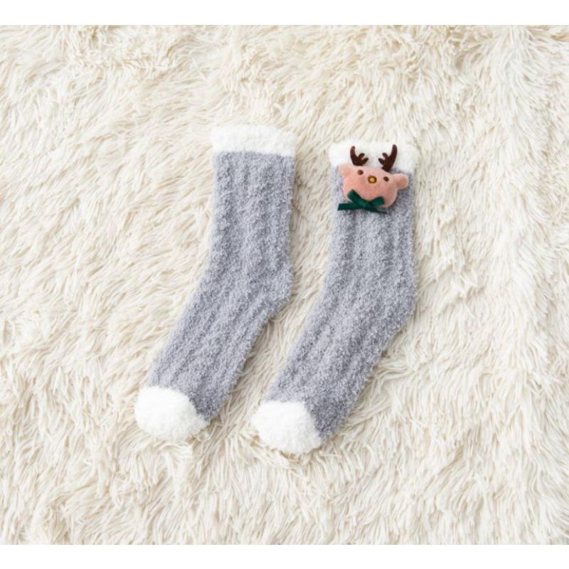 Autumn and Winter New Women's Medium Tube Cartoon Animal Three-dimensional Coral Fleece Socks Doll Women's Socks Floor Socks Home Sleep Socks Women