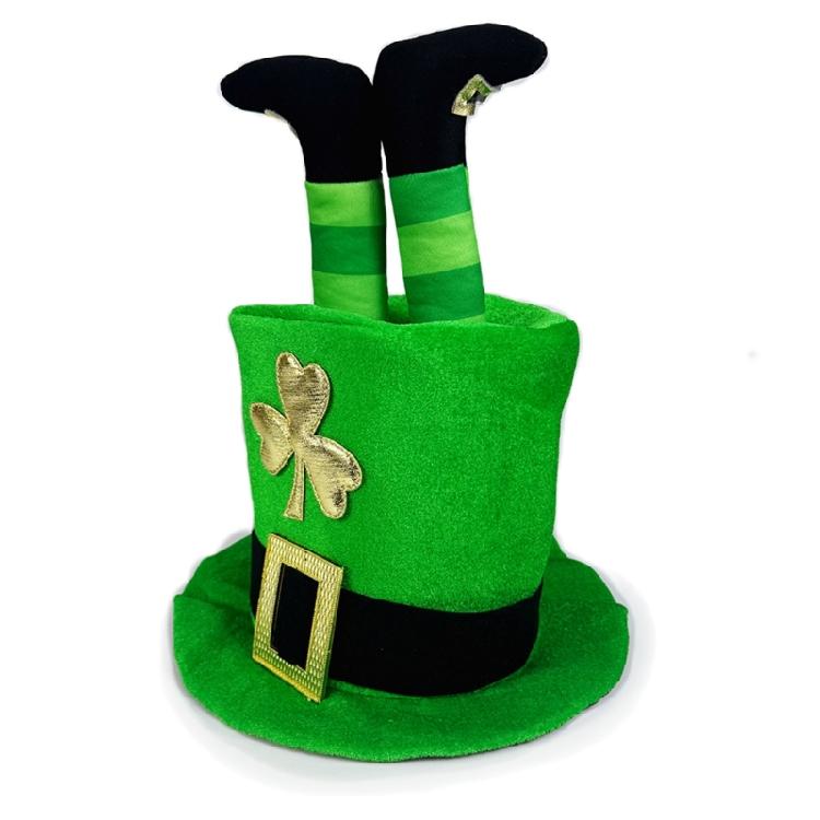 StPatricks Day Tall Hat with Shamrock Pattern Green Top Hat with 3D Irish Legs for Theme Occasion Irish National Day
