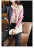Women's Wool Patchwork Cardigan: Round Neck, Long Sleeve, Color Block, Loose Fit Sweater for Spring and Autumn.