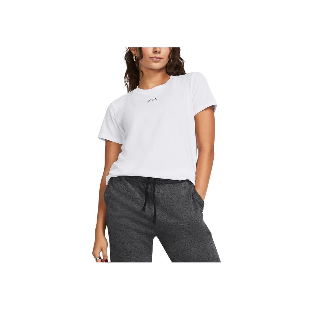 Under Armour Letter Logo Print Round Neck Pullover Short Sleeve T-Shirt Women T-Shirts White 1383648-100