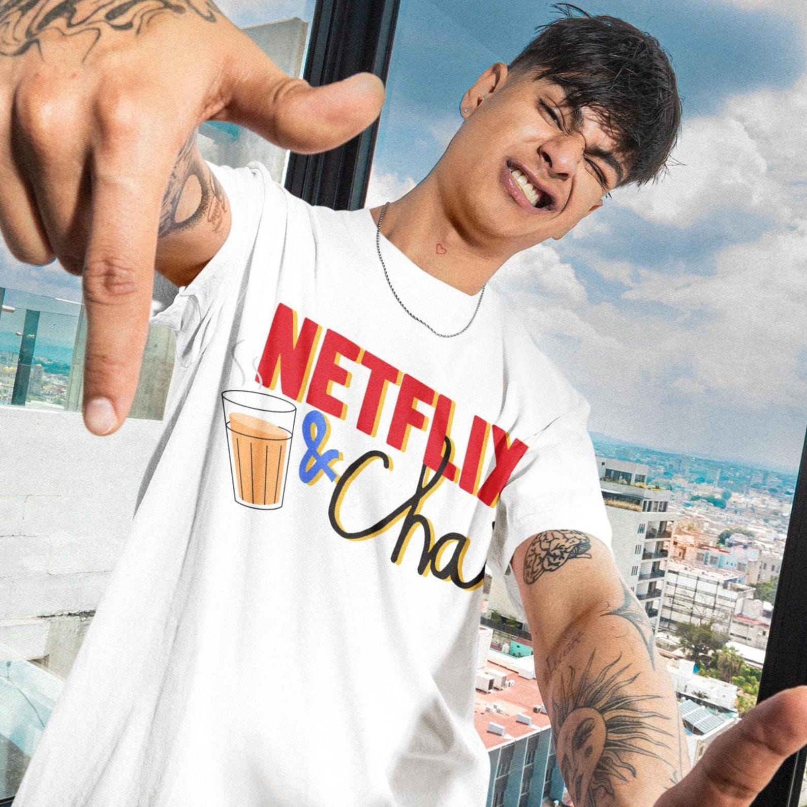Netflix and Chai Graphic T-shirt, Desi merch, India themed shirts L