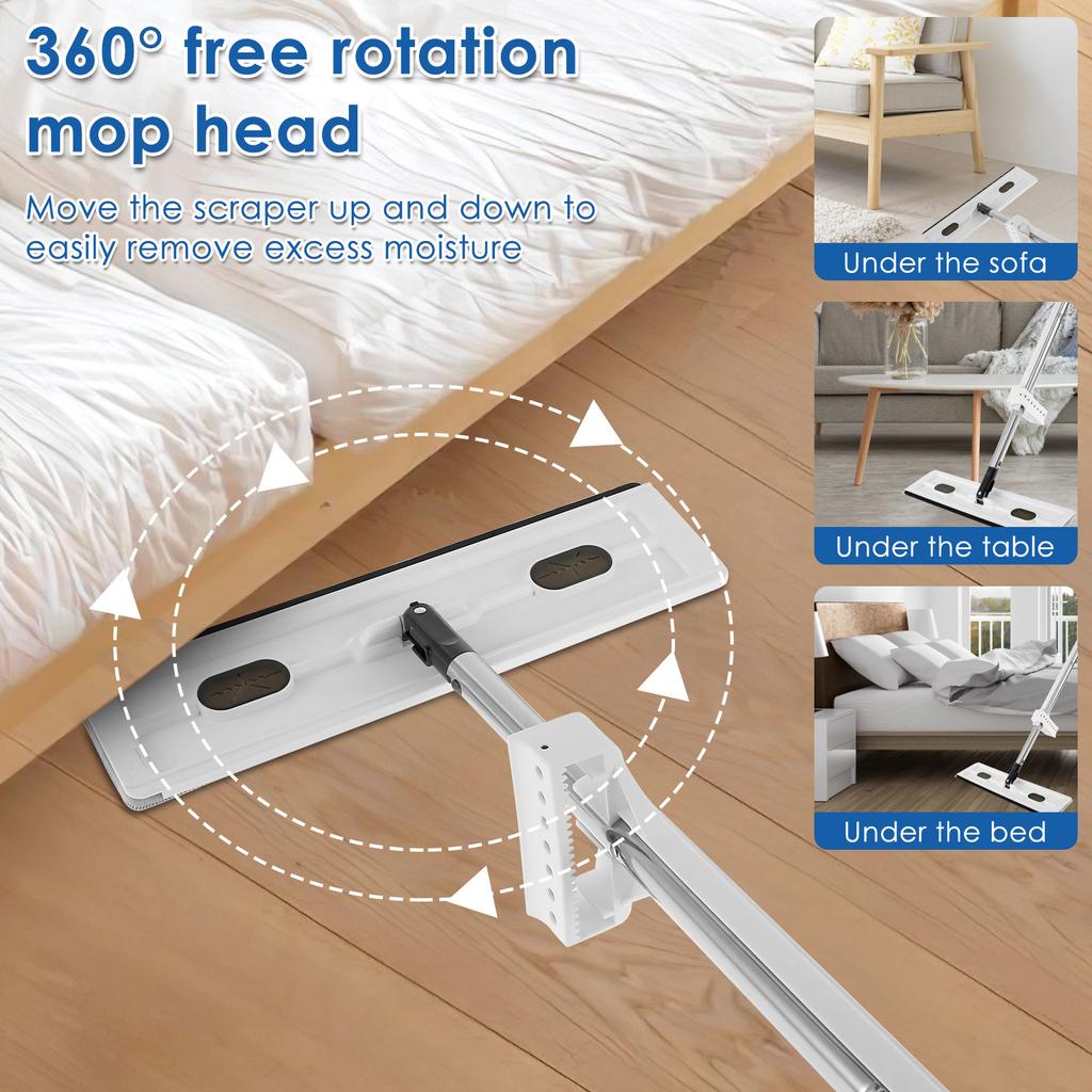Flat Floor Mop 360 ° Rotating Floor Mop Extra Large Length 137 Cm Wet and Dry Hands-Free Dust Mop for Kitchen Living Room