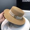 Flat top straw hat women's summer outing seaside sunshade sunscreen sun hat new straw temperament top hat