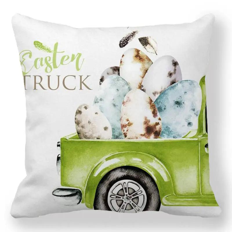 Easter Decorative Pillowcase Cartoon Egg Rabbit Flower Print Cushion Cover Bedroom Room Home Decor 45X45 Cm