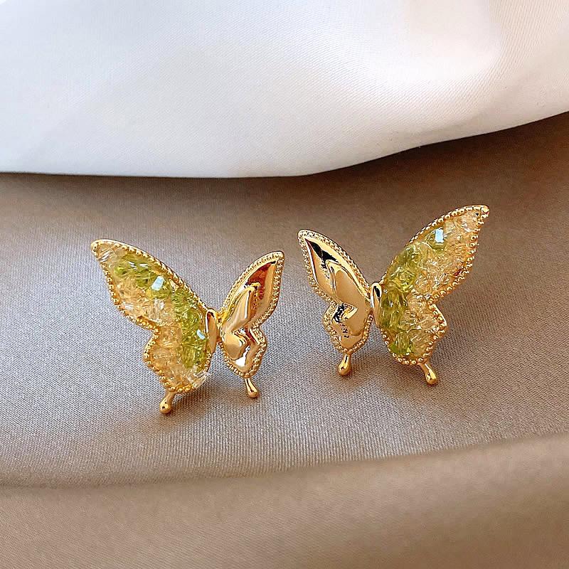 Retro Light Luxury Green Crystal Butterfly Stud Earrings – Elegant, Unique, Nature-inspired, Fresh & Fashionable