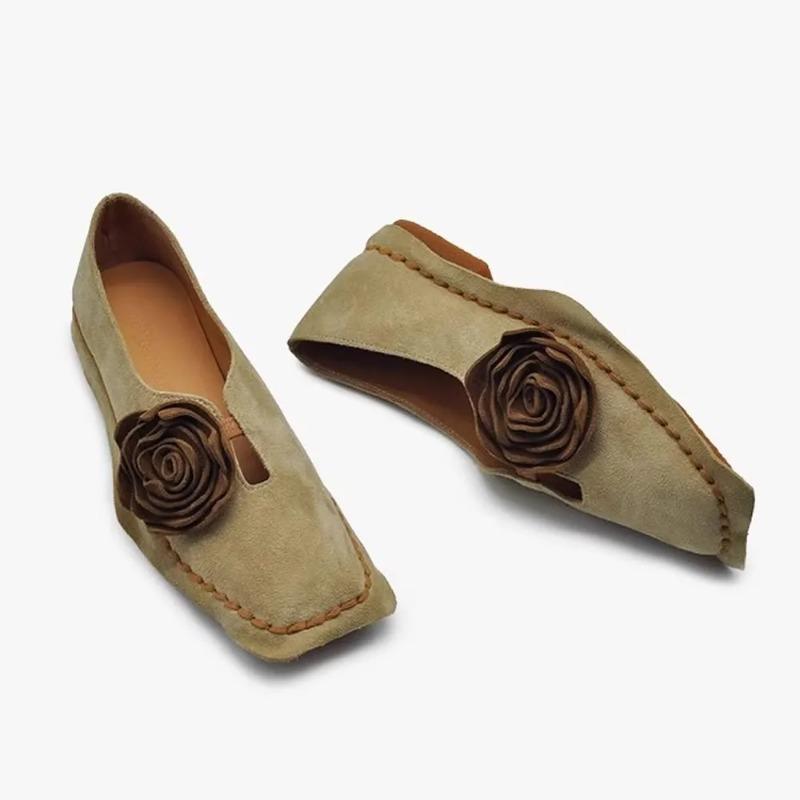 Car Stitch Flat Shoes Women's Spring Autumn Retro Niche Flower Square Toe Deep Mouth Soft Sole Single Shoes
