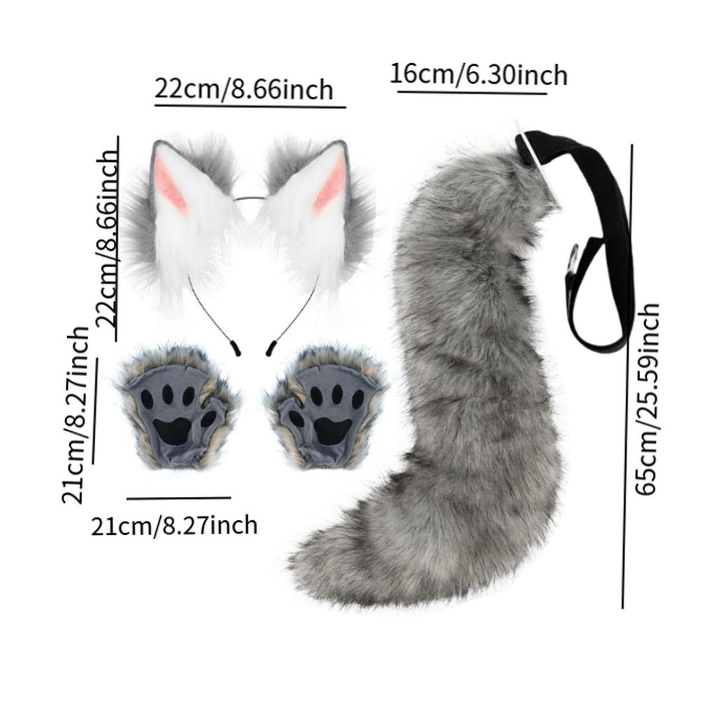 Faux Ears and Tail Set Ear Headband Costume Cosplay Animals Ears and Tail for Mardi Gras Kids Adults Stage Shows Carnival Easter