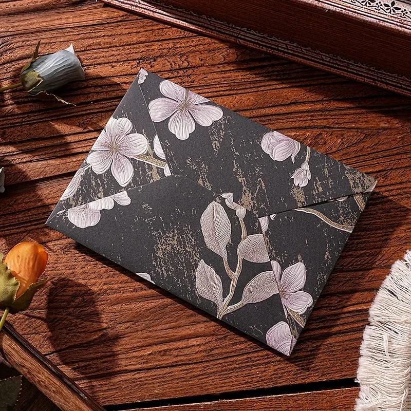 10Pcs Vintage Art Flower Relief Kraft Paper Envelope Letter Paper Wedding Invitation Postcard Holders Aesthetic Mailer Packaging