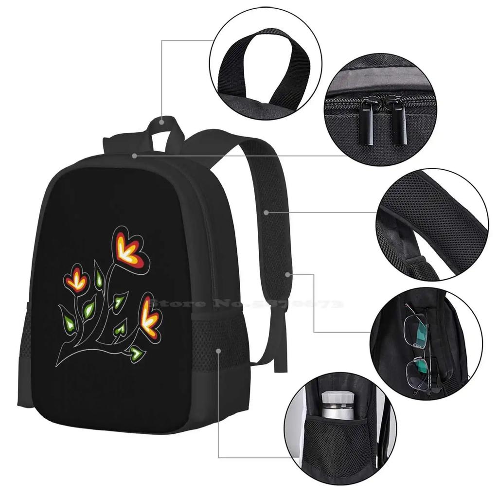 Four Directions Beadwork Flower Indigenous Wawezhi Canada School Bags Travel Laptop Backpack Flowers Floral Botanical Beading
