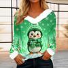 Damen Casual Christmas Print Langarm-Oberteil mit Plüschkragen für den Winter