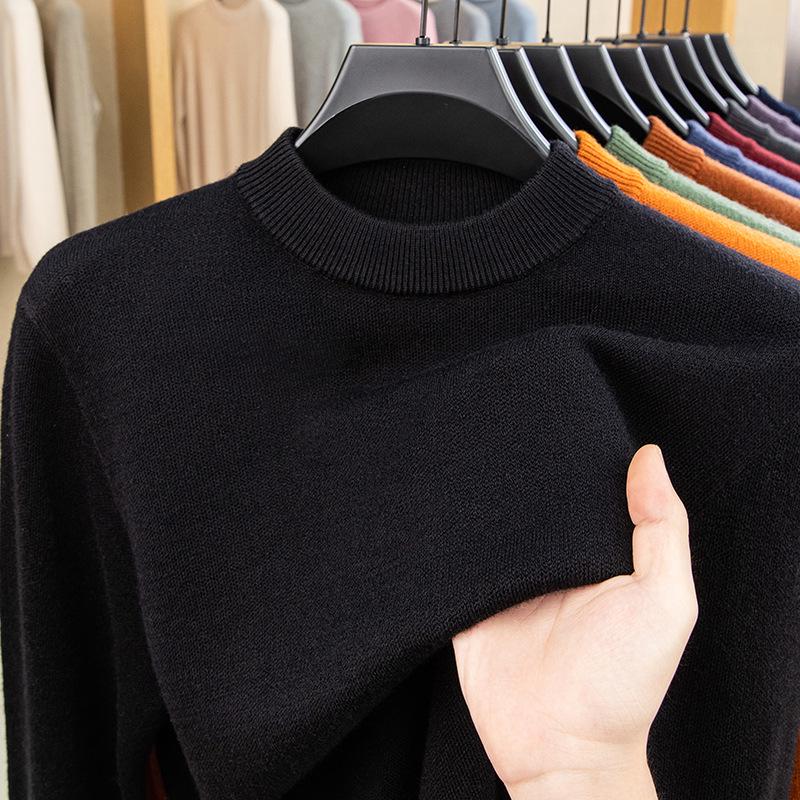 480g Men's Thickened Wool Sweater - New Winter Style, 100% Pure Wool, Solid Color Knitted Design
