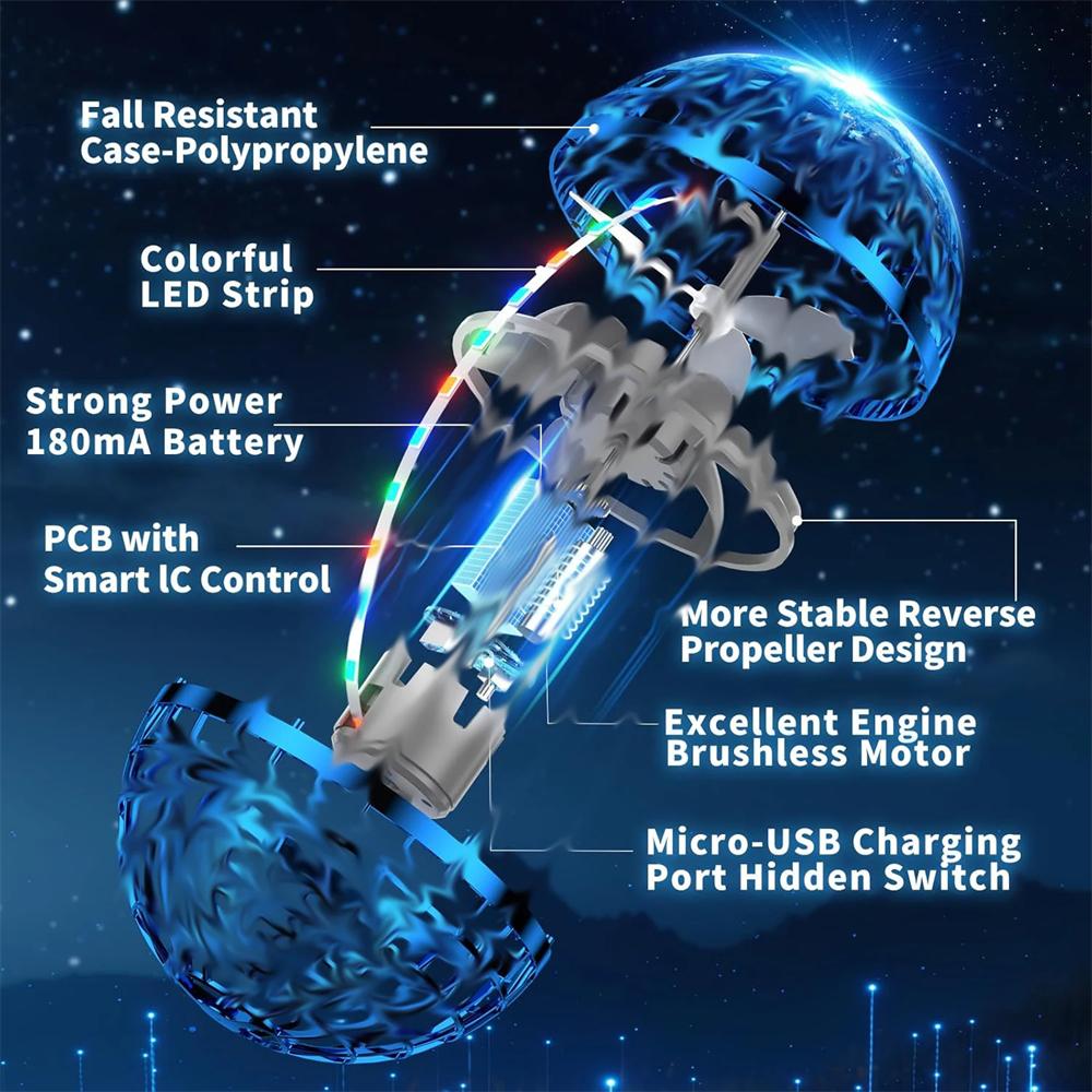 Fliegender Ball Bumerang Spinner Spielzeug Handgesteuerte Drohne 360° Rotierendes Mini-UFO Mit LED-Lichtern Für Kinder Lustige Geburtstagsgeschenke