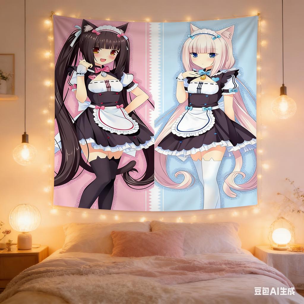 Anime Nekopara Movie Tapestry Multiple Sizes Printed Hippie Flower Design Polyester Wall Art Decor for Dorm Room Bohemian Vibe