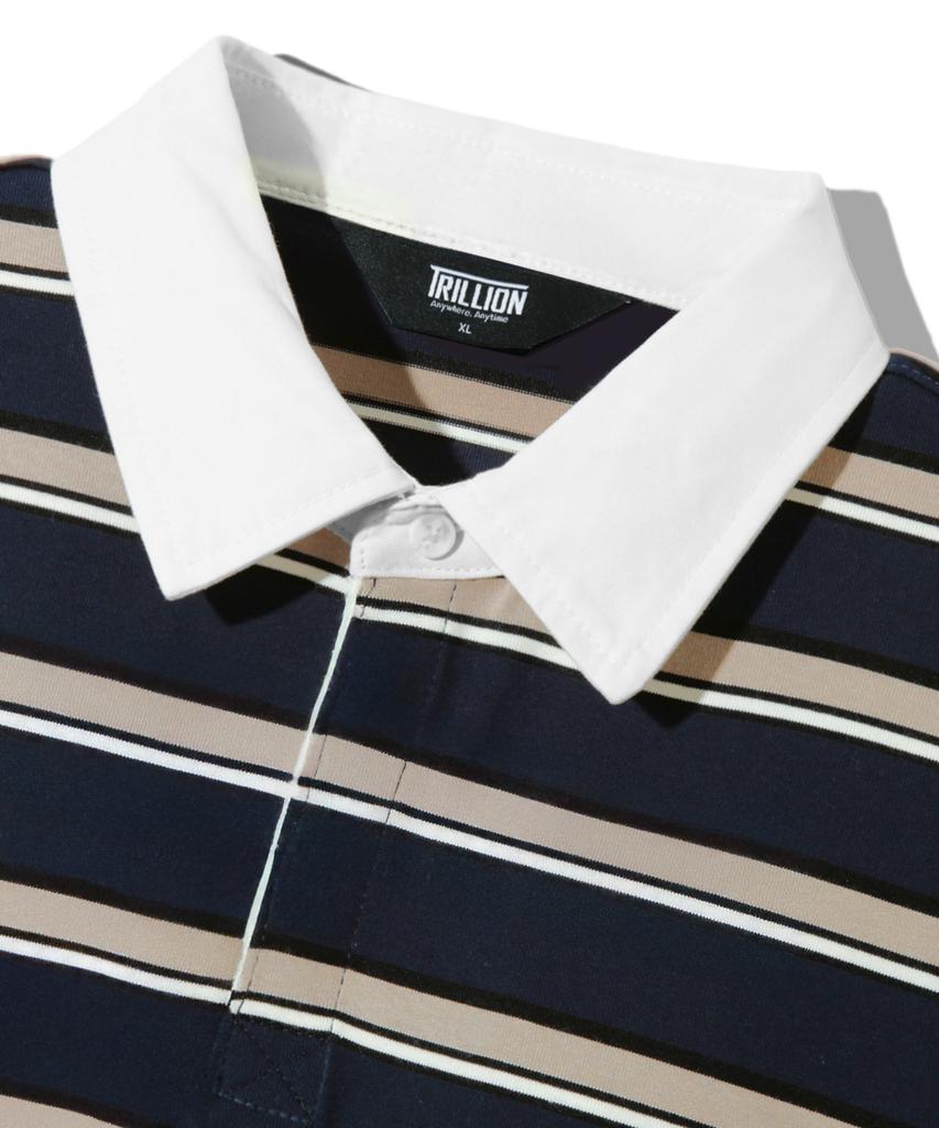 TRILLION Striped Rugby Oversized Pique Polo Shirt [Navy]