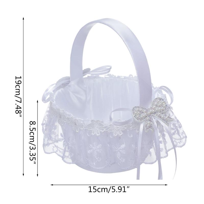 Romantic Petals Storage Satin Flower Girl Basket Bowknots Decor White for Wedding Ceremony Party Decorations 5 Style