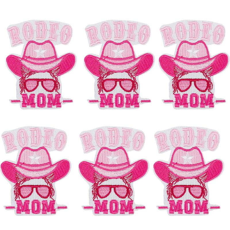 10PCS/lots Pink Western Cowboy Embroidered DIY Iron On Patches For Hats Jackets Jeans Sew Badges Pink Cartoon Embroidery Patch