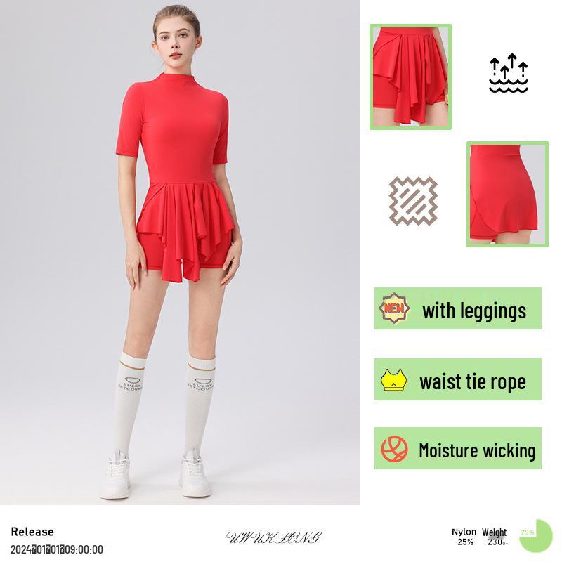 Vestido de Tênis Elegante com Barra de Babados e Shorts Internos